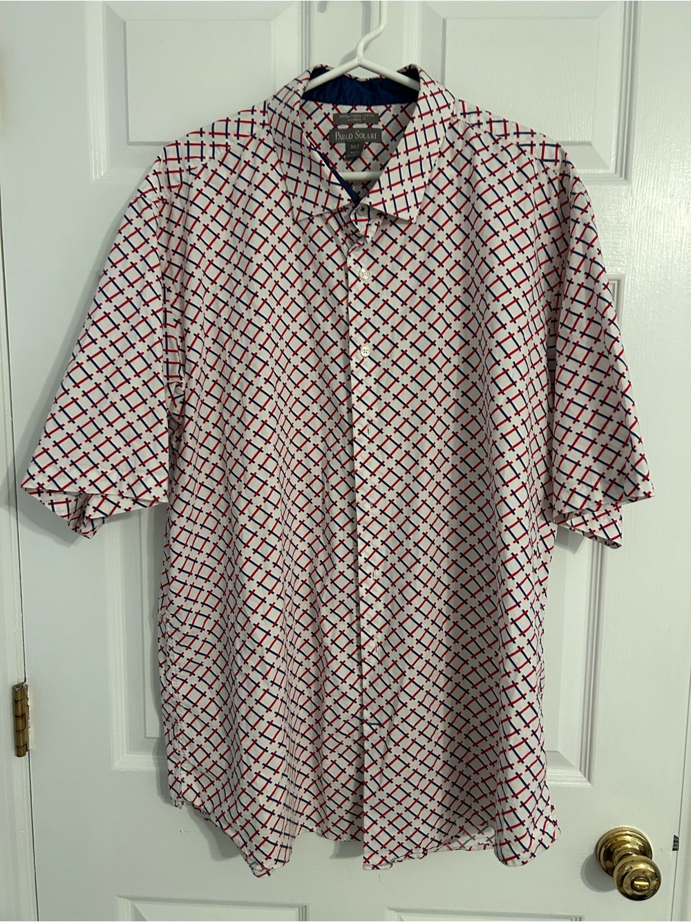 Paulo Solari 3XLT Men's Short-Sleeve Red. White & Blue Patterned Button-Up Shirt